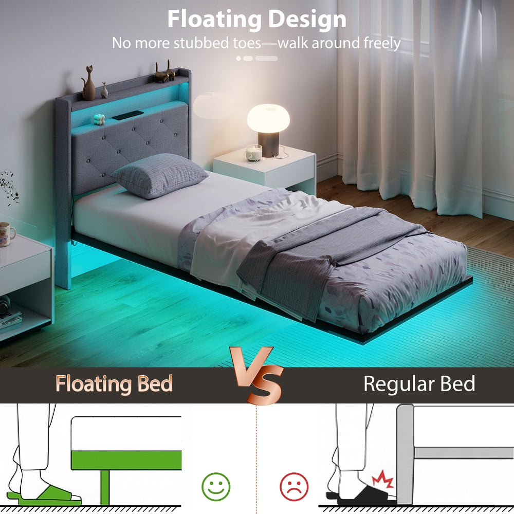 Floating bed design compared to a regular bed