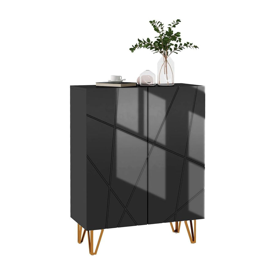 HOMCOM Narrow Shoe Storage Cabinet in black with gold legs, a stylish and modern piece for your hallway