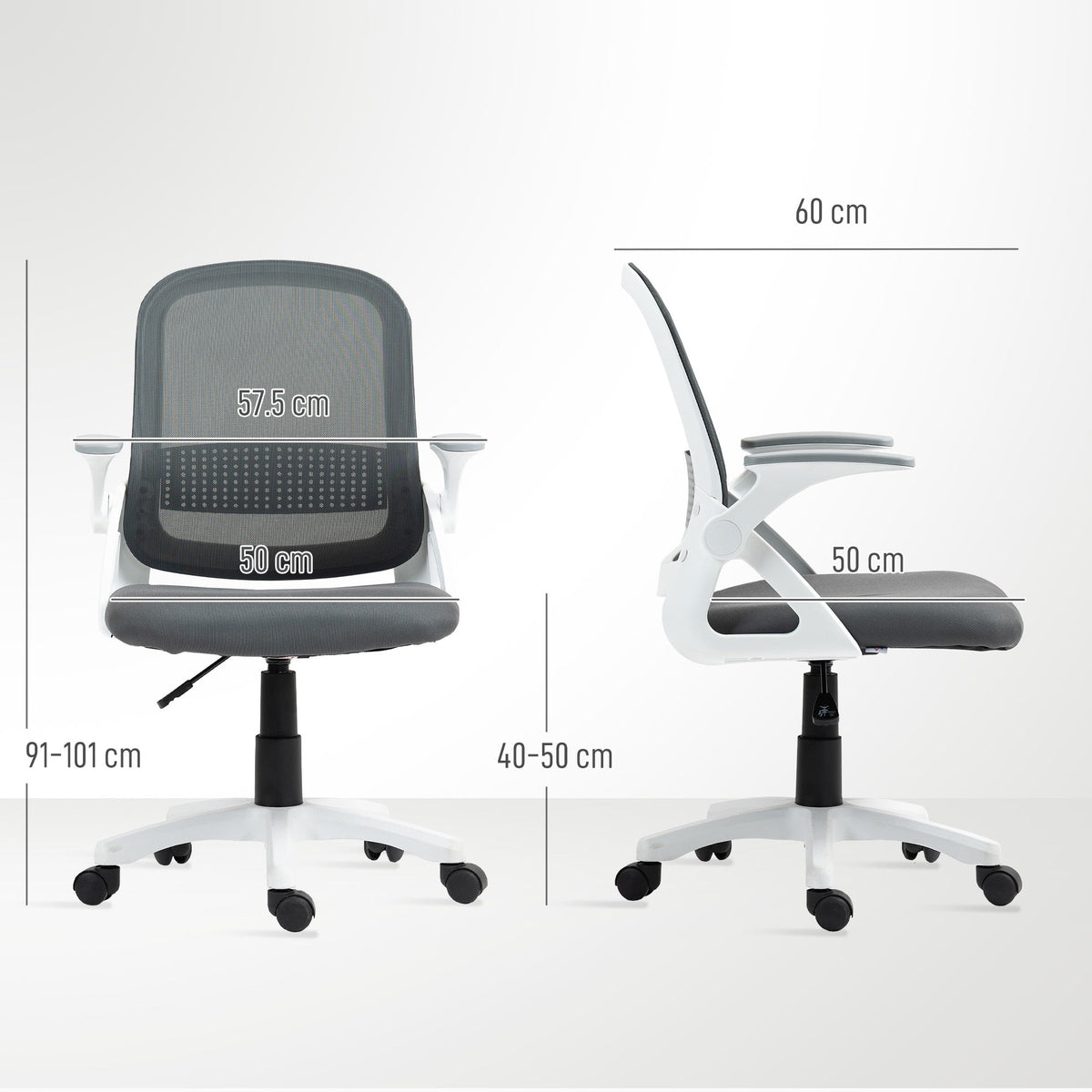 HOMCOM Breathable Mesh Office Chair, Ergonomic Swivel Computer Chair with Flip-up Armrests, Lumbar Back Support for