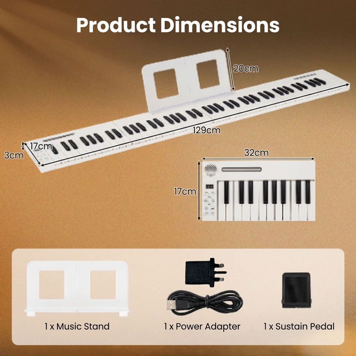 4PCS Portable Folding Full Size Electric Piano in White, image 2