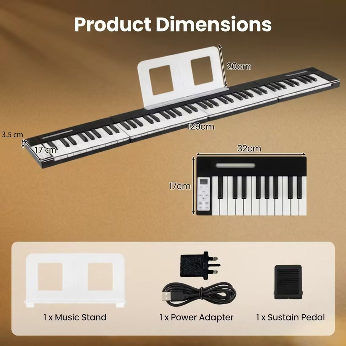 4PCS Portable Folding Full Size Electric Piano in Black, image 2