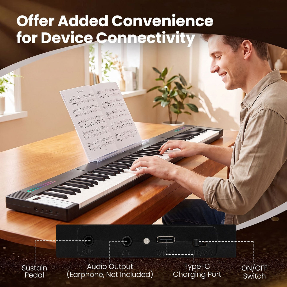 4PCS Portable Folding Full Size Electric Piano in Black, image 7