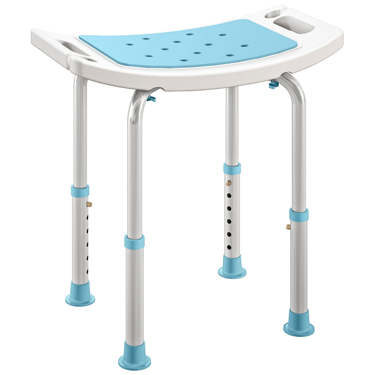 HOMCOM 6-Level Height Adjustable Aluminium Bath Room Stool Chair Shower Non-Slip Design w/ Padded Seat Drainage Holes Foot Pad, Turquoise