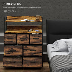 The chest of drawers with seven fabric drawers, showing storage for underwear and socks