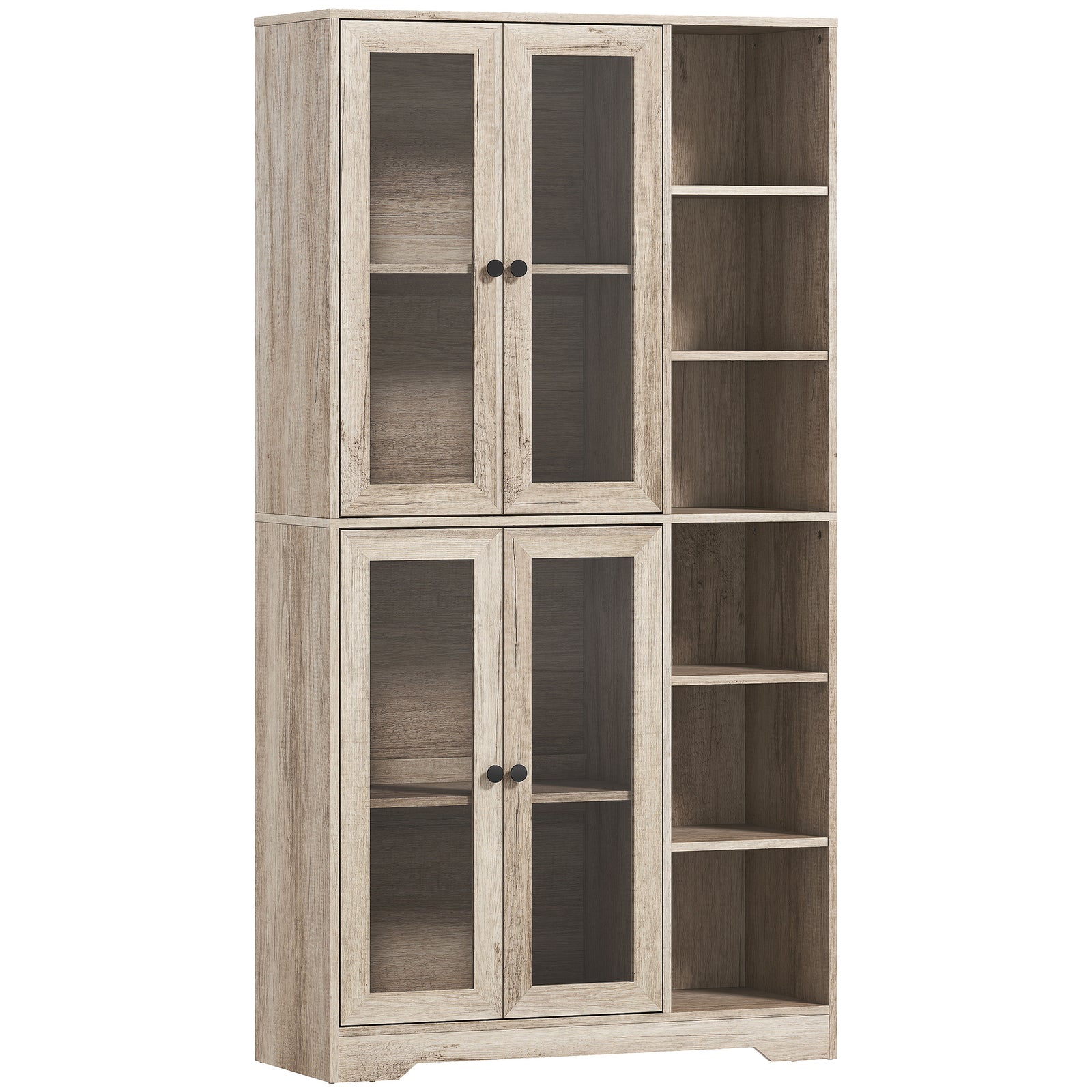 HOMCOM Multi-Storage Kitchen Cabinet, with Glass Doors - Grey Wood-Effect