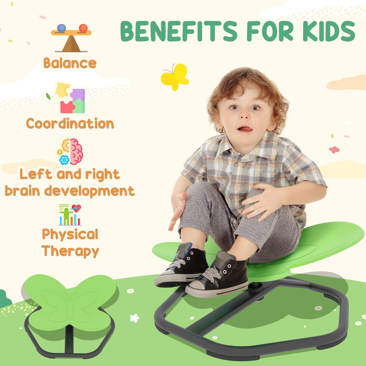 AIYAPLAY Butterfly-Shaped Kids Swivel Chair, Sensory Spinning Chair for Balance and Coordination Training, Green - product