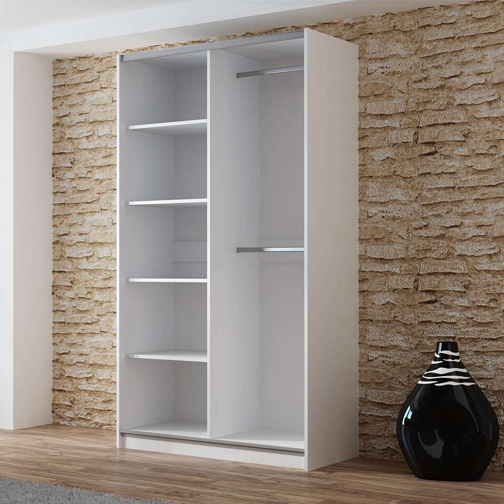 White Mirrored Sliding Door Wardrobe 120cm – OXFORD