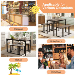 4-Piece Dining Table Set with Bench and 2 Stools for 4 Persons-Oak