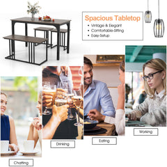 4-Piece Dining Table Set with Bench and 2 Stools for 4 Persons-Oak