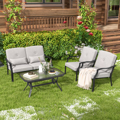 4 Piece Patio Conversation Set with Tempered Glass Coffee Table-Grey