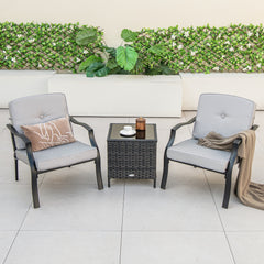 4 Piece Patio Conversation Set with Tempered Glass Coffee Table-Grey