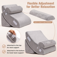 4 Pieces Memory Foam Bed Wedge Pillow Set with Machine Washable Cover-Grey