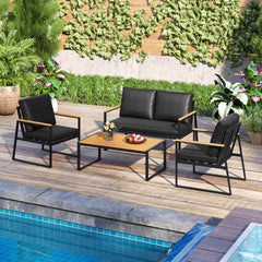 4 Pieces Patio Furniture Set with Thick Cushions for Backyard-Black