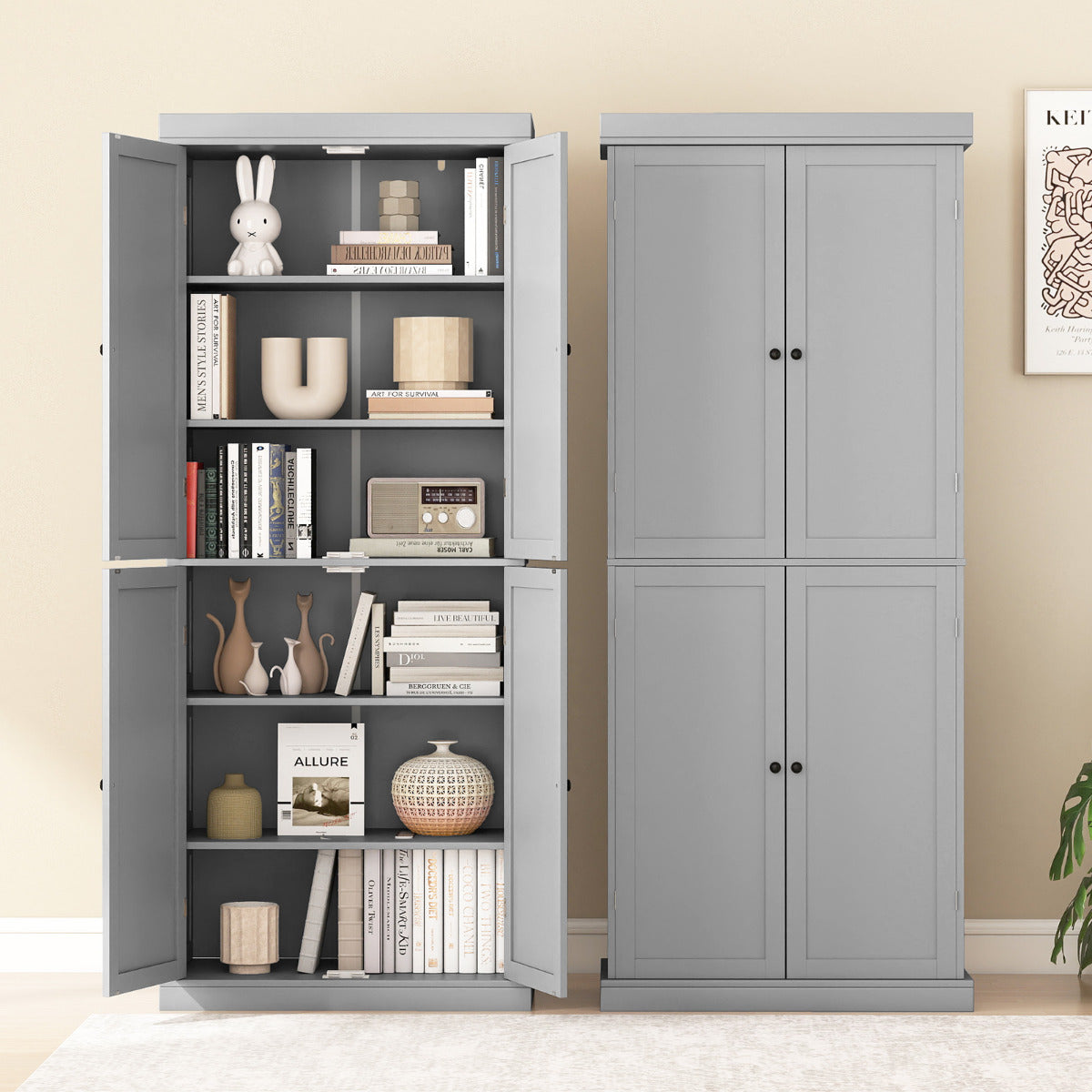 4 Door Freestanding Kitchen Pantry Buffet Cabinet-Grey