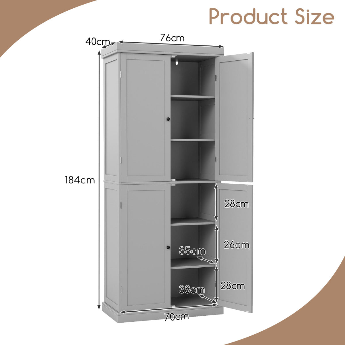 4 Door Freestanding Kitchen Pantry Buffet Cabinet-Grey