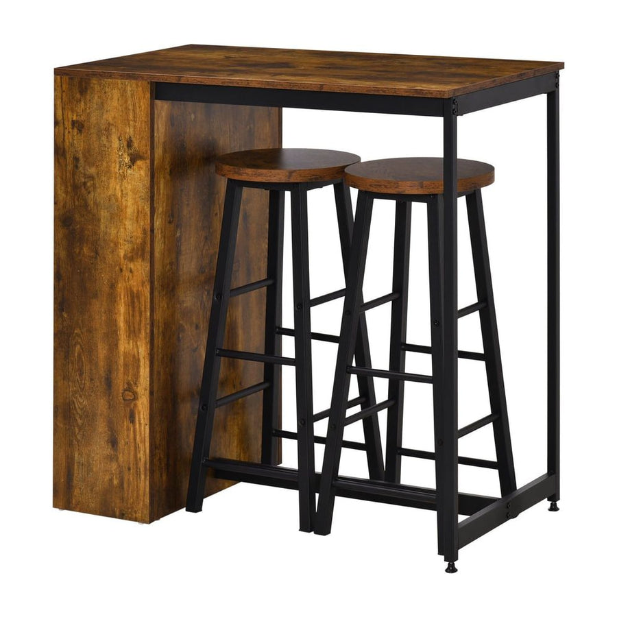 HOMCOM Industrial Bar Table Set for 2, 3 Pieces Pub Table and Bar Stools with Storage Shelf for Kitchen