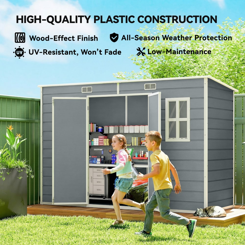 Outsunny Resin Garden Shed in Grey