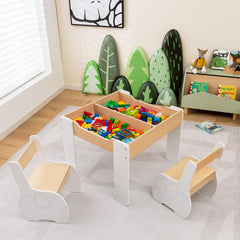 Wooden Kids Table and Chair Set with Hidden Storage in White