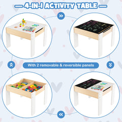 Wooden Kids Table and Chair Set with Hidden Storage in White