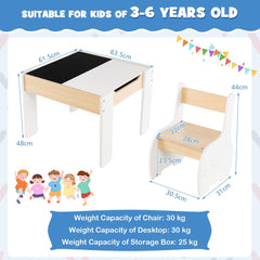 Wooden Kids Table and Chair Set with Hidden Storage in White