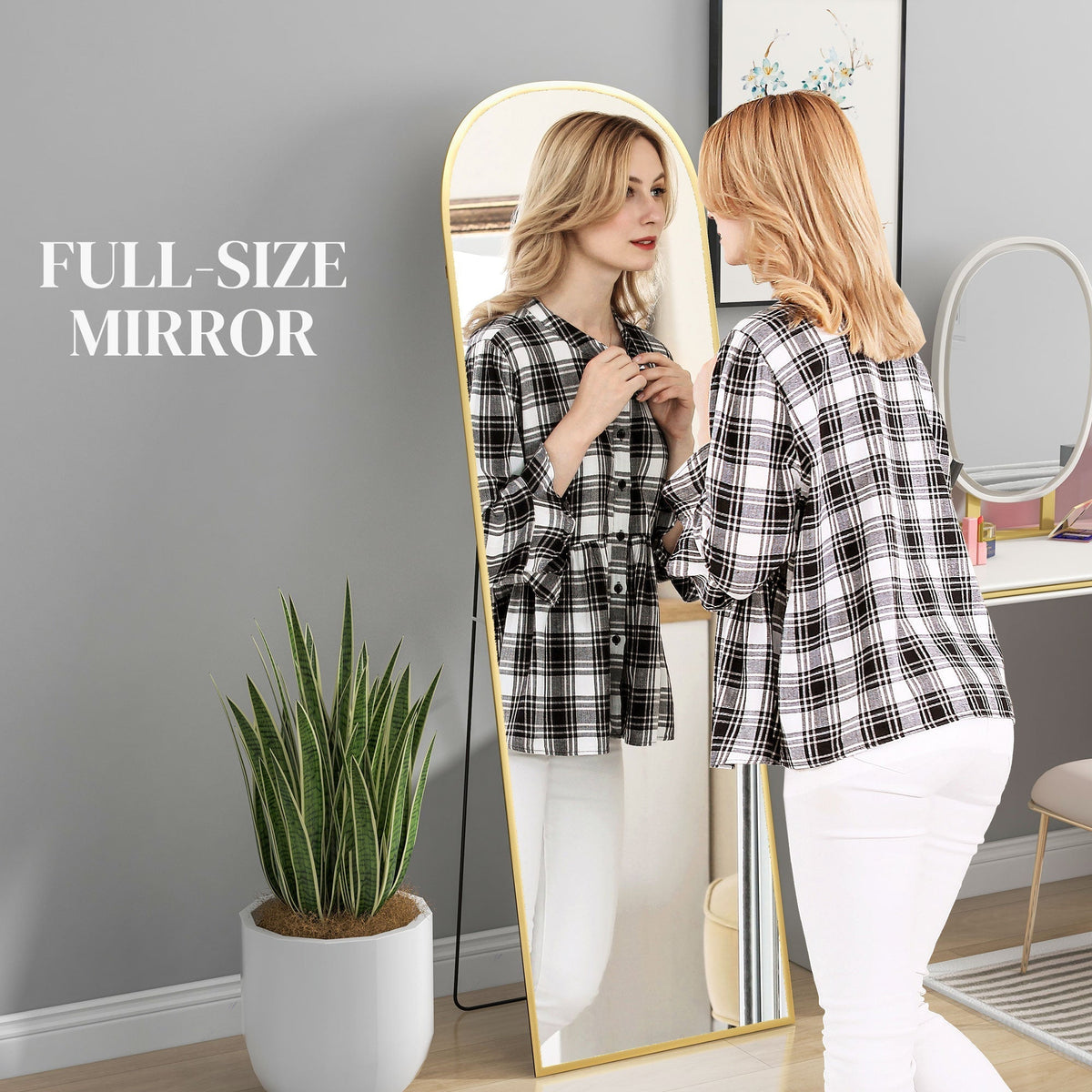 HOMCOM 162cm Aluminium Frame Standing Mirror - Gold