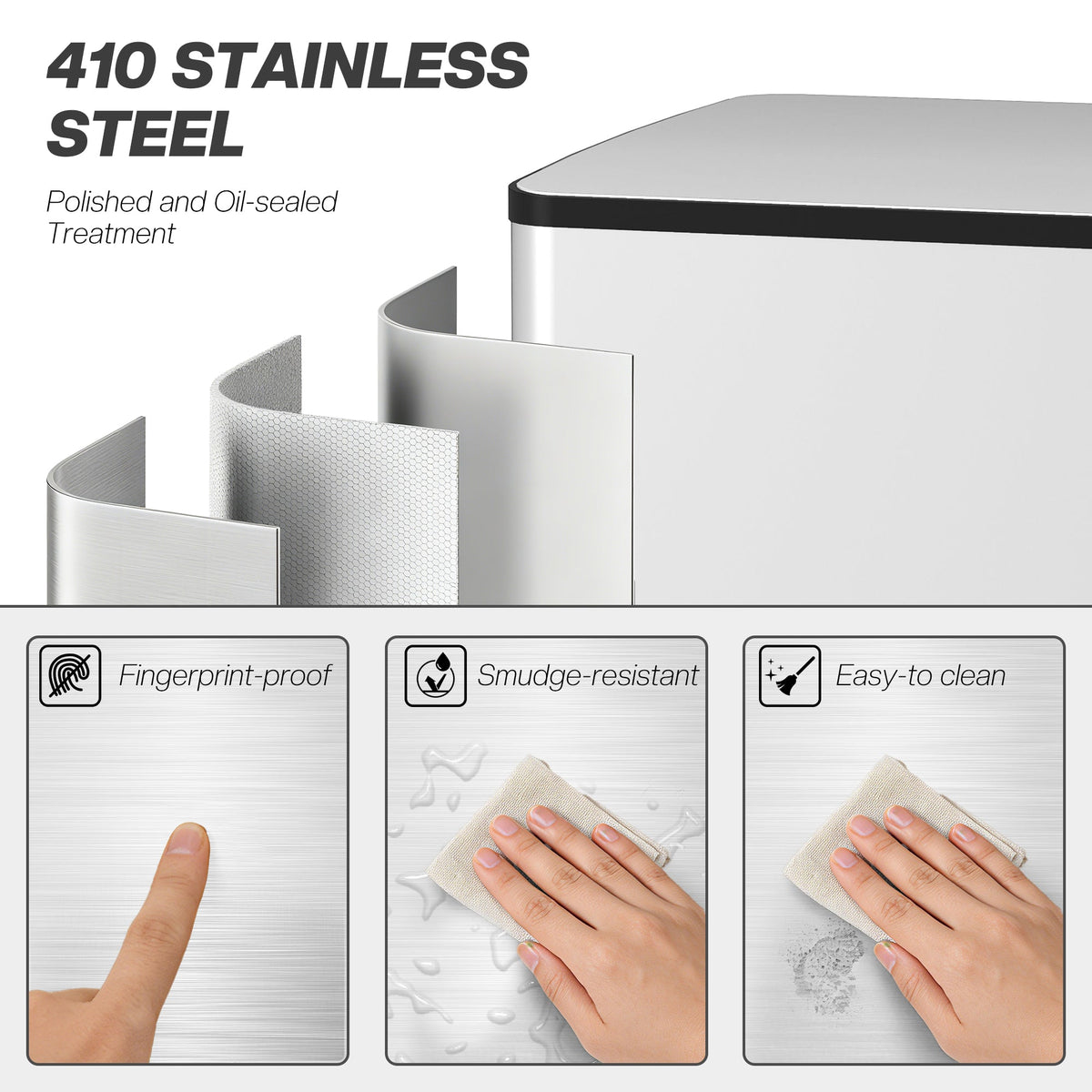 HOMCOM 50L Dual Compartment Stainless Steel Bin, with Deodoriser Holders - Silver