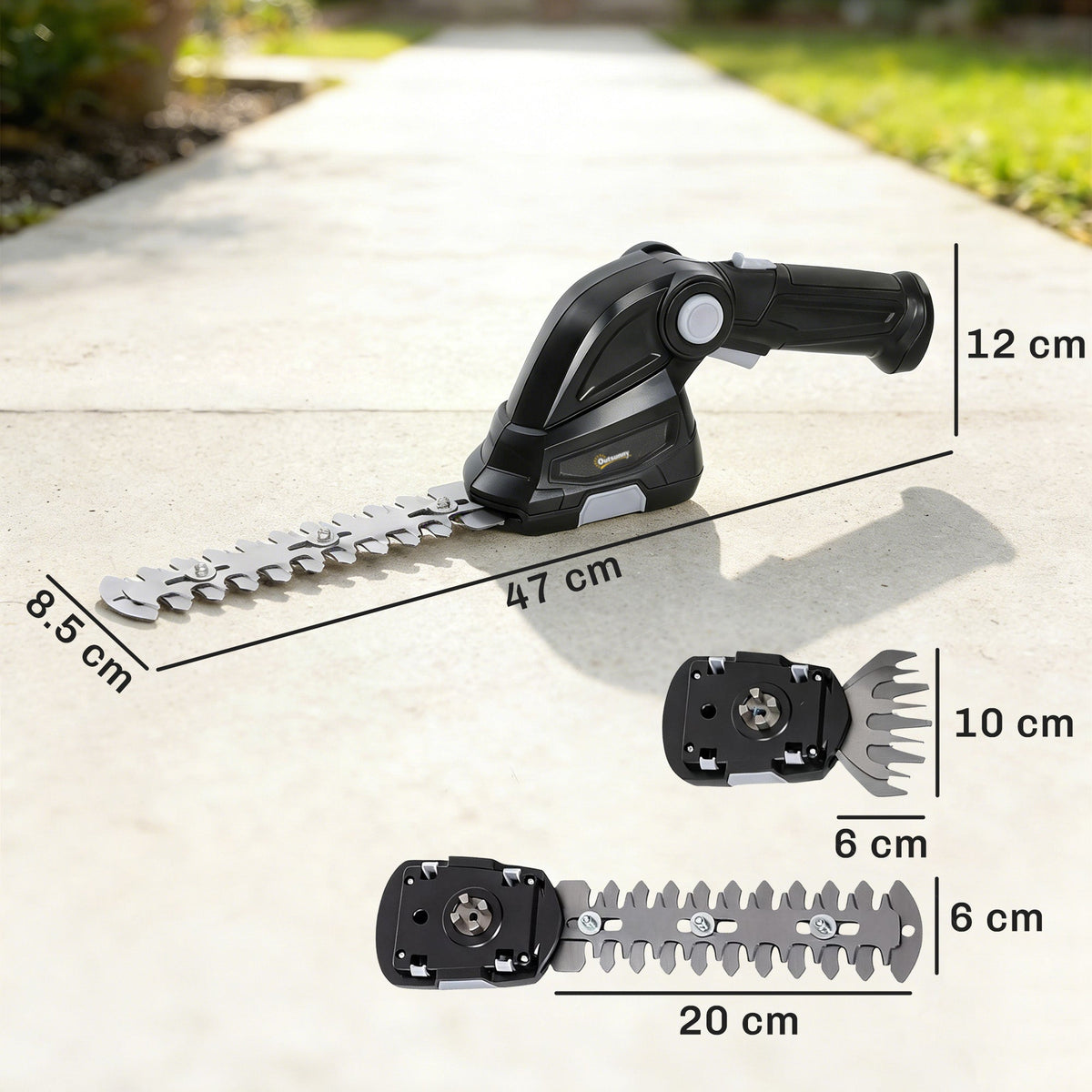 Outsunny 2-in-1 Cordless Hedge Trimmer & Grass Shear with 7.2V 2 x Rechargeable 2000mAh Batteries, 2 Changeable Blades