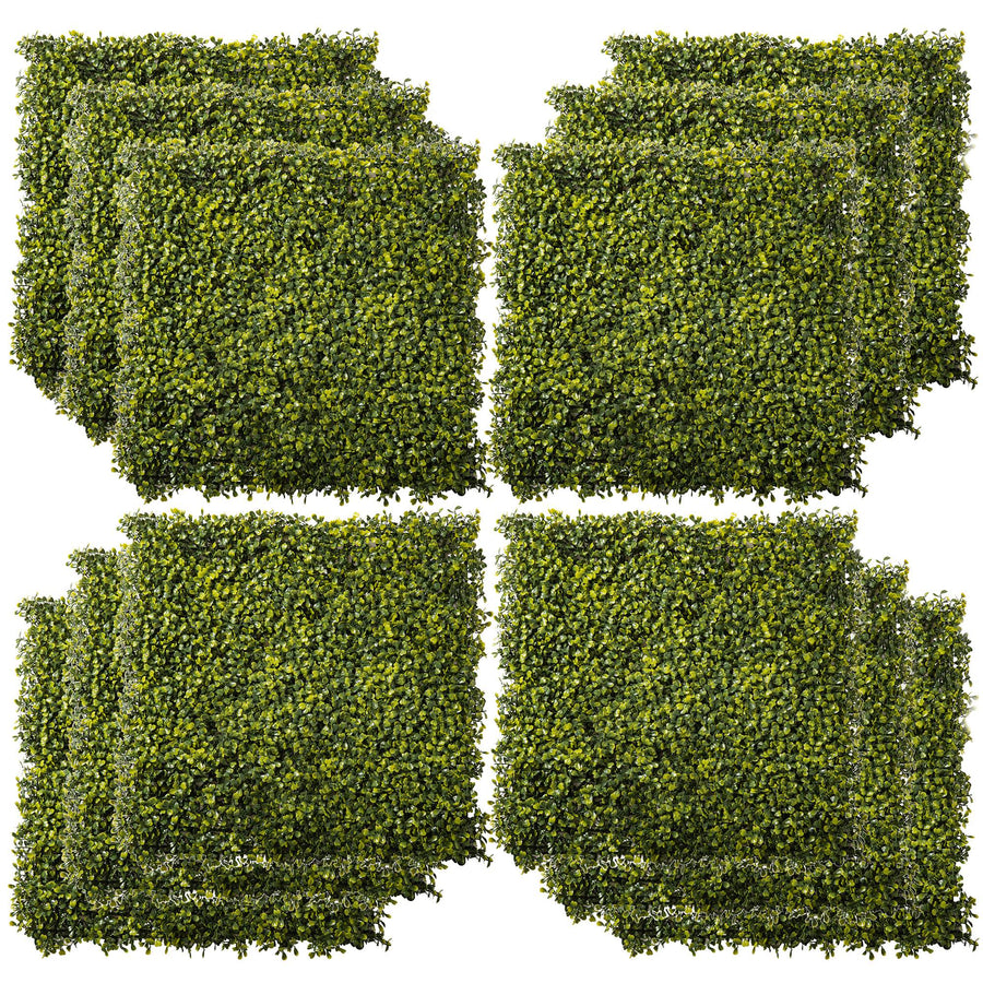 Outsunny 12PCS Artificial Boxwood Wall Panels 50cm x 50cm Grass Privacy Fence Screen Faux Hedge Greenery Backdrop Encrypted