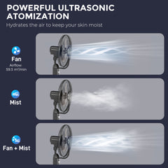 HOMCOM Pedestal Fan with Water Mist Spray, Spray Misting Fan with 70° Oscillation, Tilt Head, 3 Speeds, 3 Modes, Adjustable Mist, 3.2L Water Tank, for Home, 120 cm