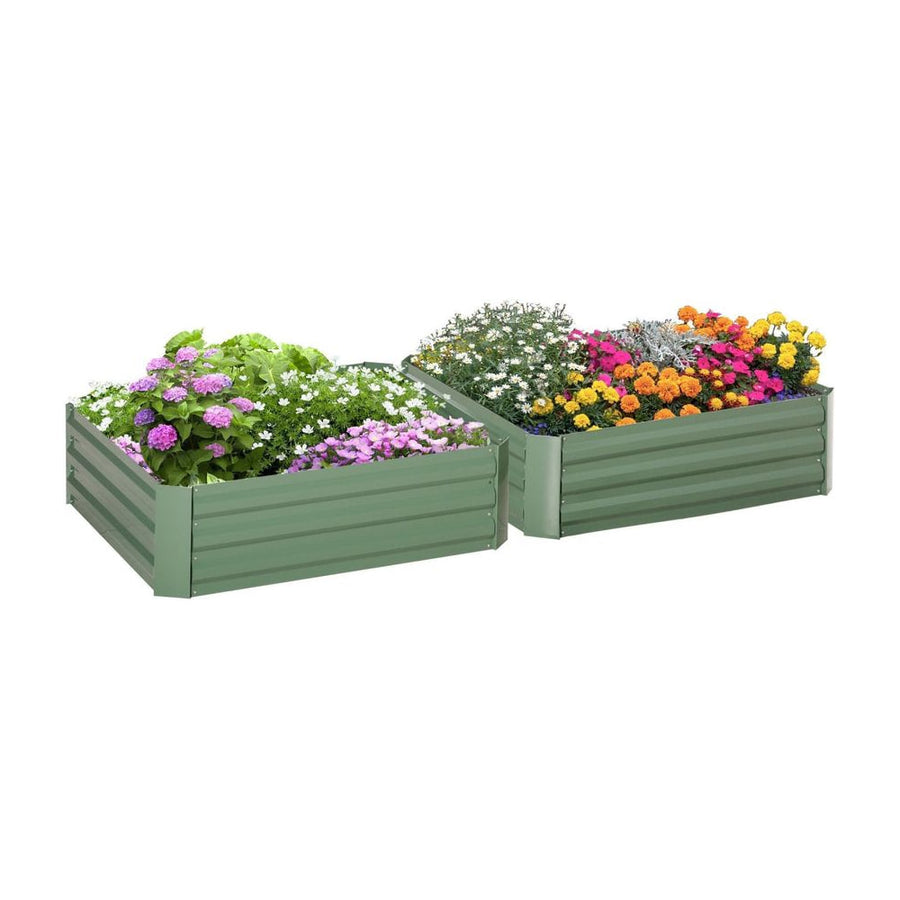 Outsunny Set of 2 291L Raised Garden Bed, Elevated Galvanised Planter Box for Flowers, Herbs, 100x100x30cm, Green
