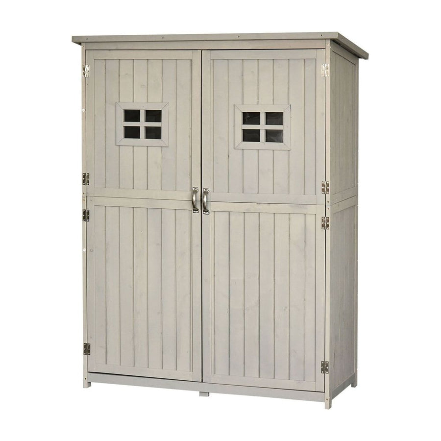 Outsunny Wooden Garden Shed with Two Windows, Tool Storage Cabinet, Outdoor Double Door Organizer 127.5L x 50W x 164H cm