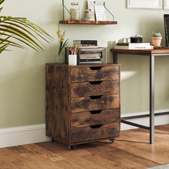5 Drawer Chest with Lockable Wheels for Home Office-Brown