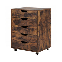 5 Drawer Chest with Lockable Wheels for Home Office-Brown