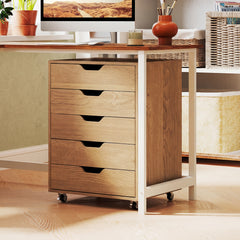 5 Drawer Chest with Lockable Wheels for Home Office-Natural
