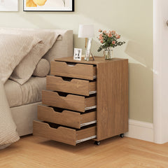 5 Drawer Chest with Lockable Wheels for Home Office-Natural