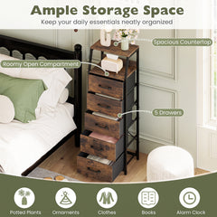 5-Drawer Storage Cabinet with Detachable Foldable Fabric Drawers and Anti-Tipping Kits-Rustic Brown