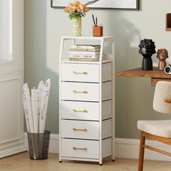 5-Drawer Storage Cabinet with Detachable Foldable Fabric Drawers and Anti-Tipping Kits-White