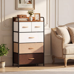 5-Drawer Tall Narrow Fabric Dresser with Removable Fabric Bins-Multicolor