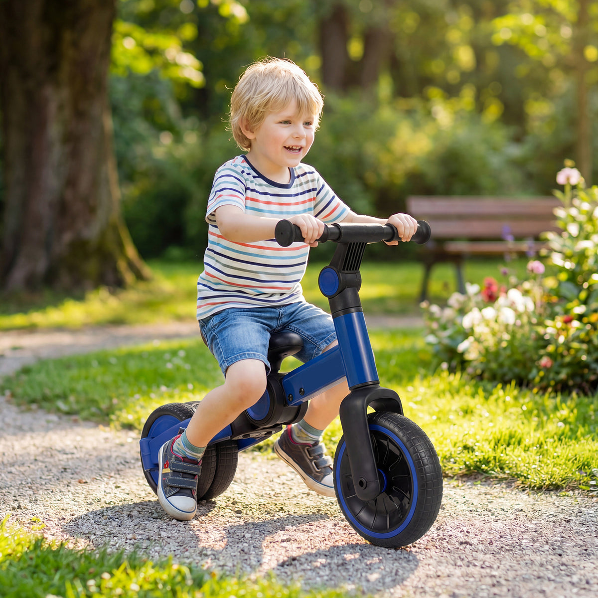 5-In-1 Toddler Bike Kids Balance Bike with Removable Pedals-Blue