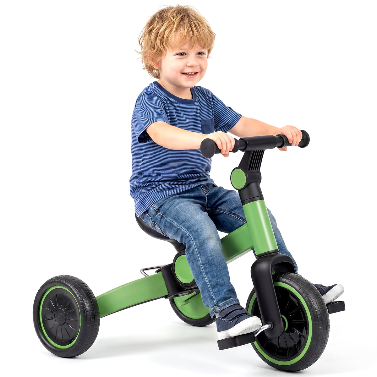 5-In-1 Toddler Bike Kids Balance Bike with Removable Pedals-Green