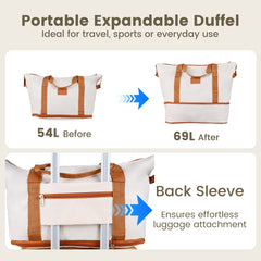 The kids luggage showing the expandable duffel bag and its rear trolley sleeve