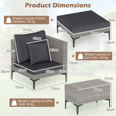 5-Piece Patio Conversation Set with 2 Armchairs 2 Ottomans and Side Table-Dark Grey