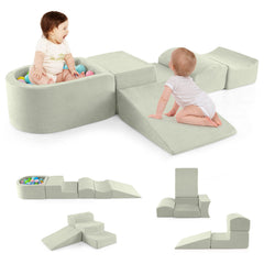 5-Piece Climb and Crawl Playset with Ball Pit for Kids-Green