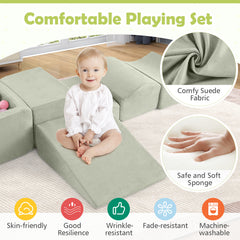 5-Piece Climb and Crawl Playset with Ball Pit for Kids-Green