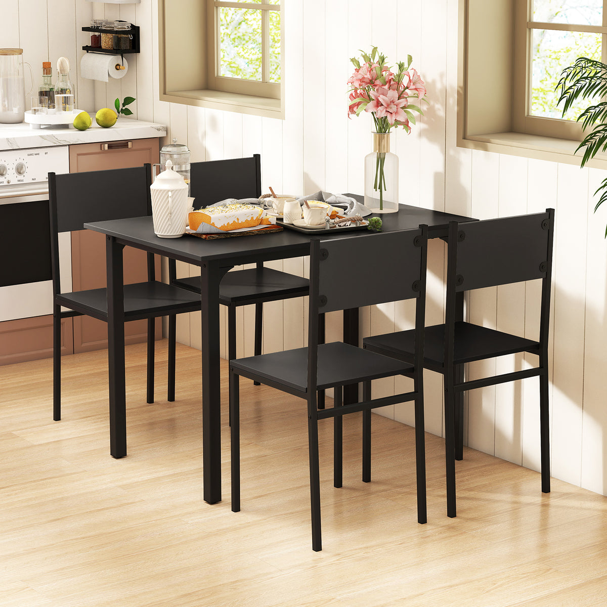 5-Piece Modern Kitchen Dining Room Furniture with Wood Rectangular Table-Grey