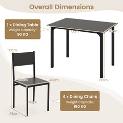 5-Piece Modern Kitchen Dining Room Furniture with Wood Rectangular Table-Grey