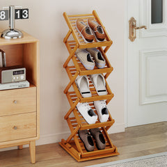 5-Pocket Foldable Bamboo Magazine Rack with 2 Adjustable Positions-Walnut