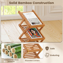 5-Pocket Foldable Bamboo Magazine Rack with 2 Adjustable Positions-Walnut