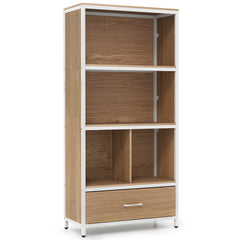 5-Tier Bookshelf Freestanding Bookcase with 4 Storage Compartments-Natural