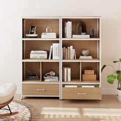 5-Tier Bookshelf Freestanding Bookcase with 4 Storage Compartments-Natural